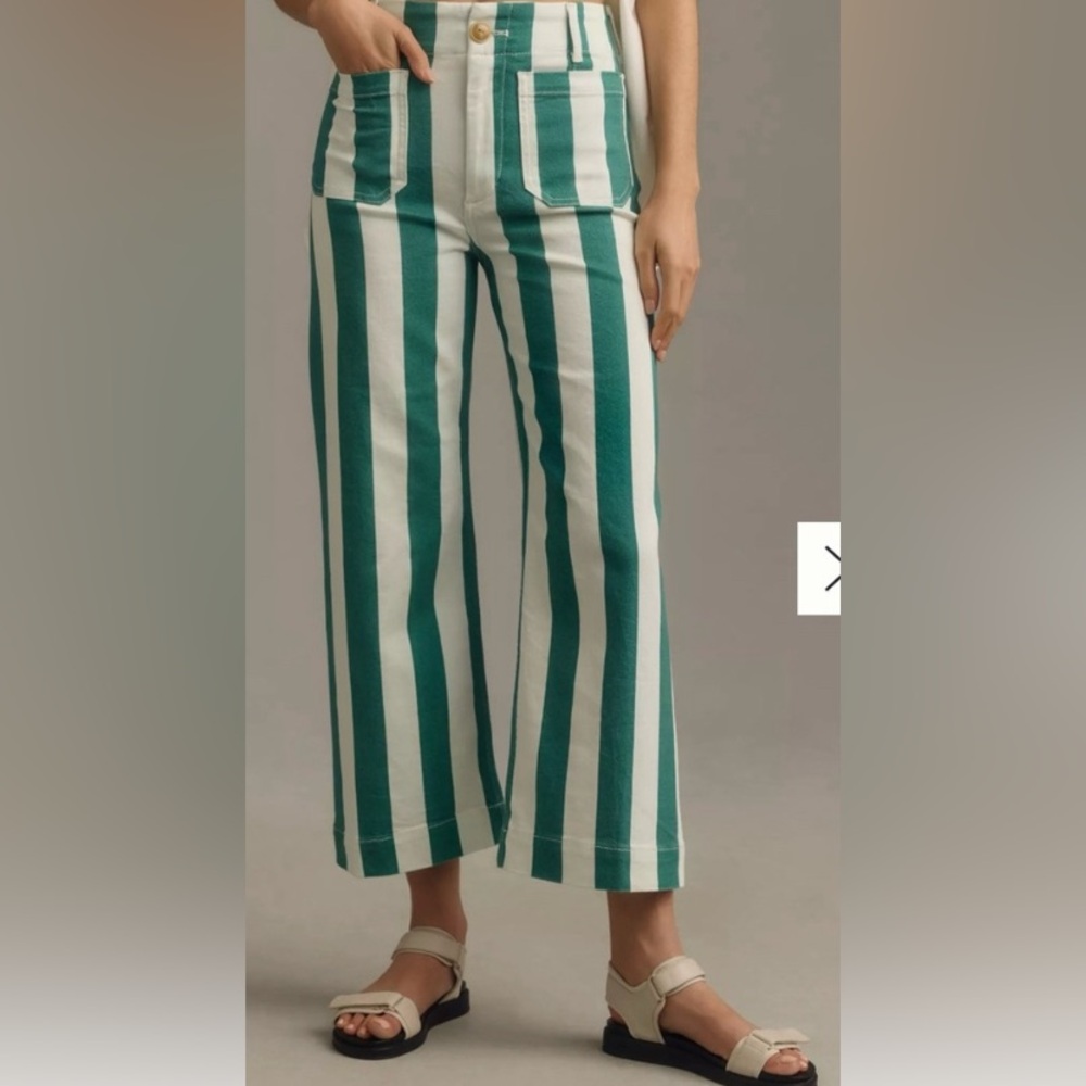 Anthropologie The Colette Striped Crop Wide-Leg Jeans by Maeve size 32